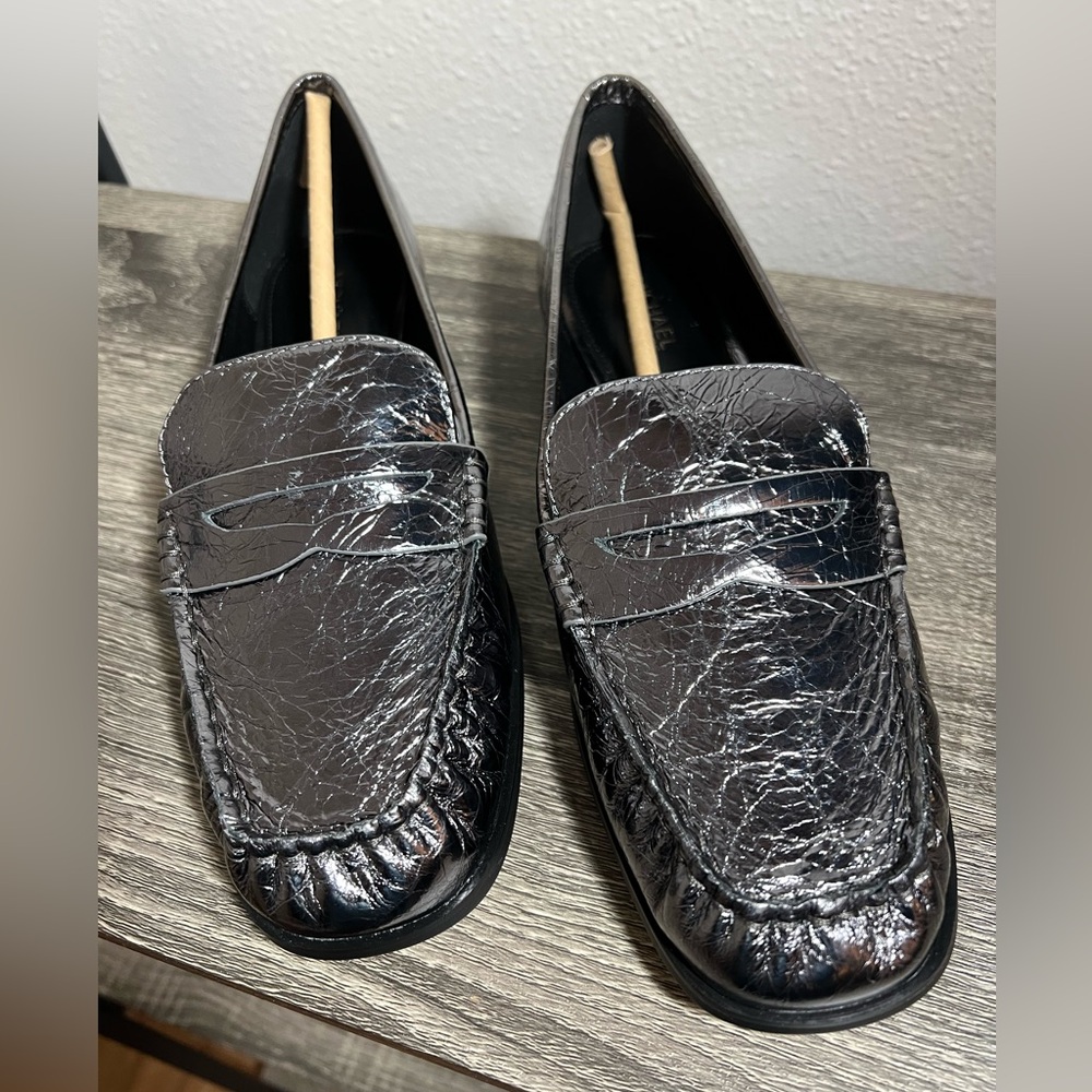 Michael Kors Metallic Pewter Leather Loafers